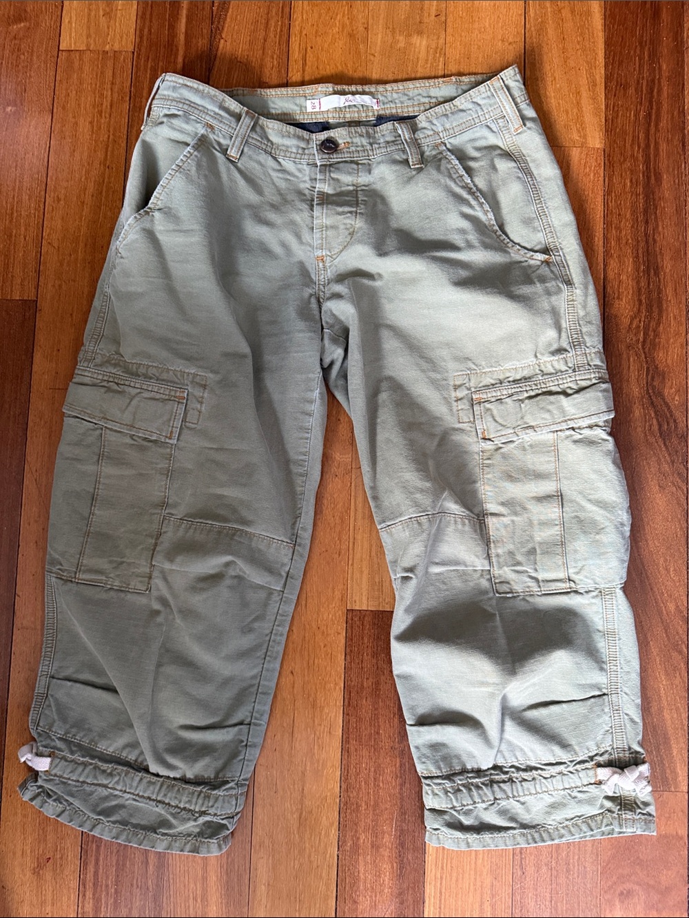 Joie Y2K Distressed Green Canvas Utility Cropped Cargo Baggy Pant sz 28 Gorpcore